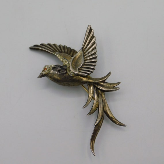 Vintage Sterling Bird Brooch, Bird in Flight, Big… - image 7