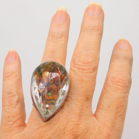 Big Sterling Floral Statement Ring - image 7