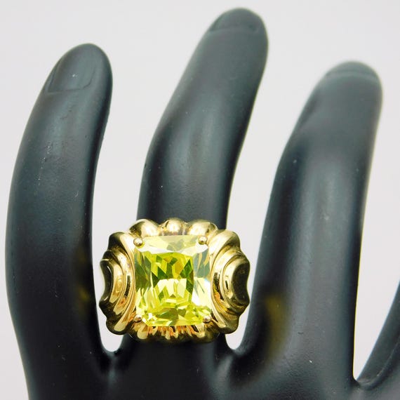 Sterling Gold Plated Ring, Translucent Faceted St… - image 3