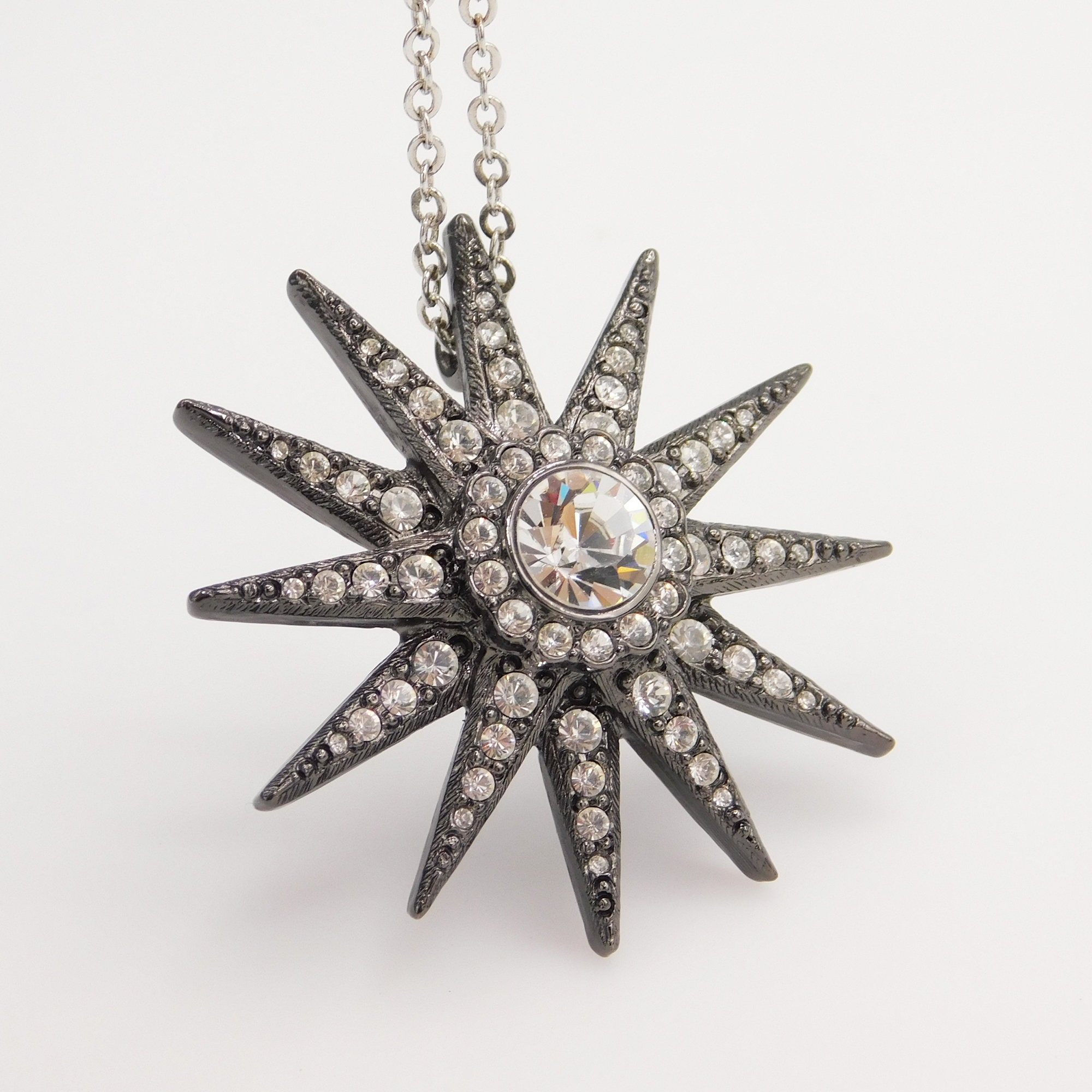 Vintage Kenneth J Lane Gunmetal Rhinestone Star Necklace - Etsy