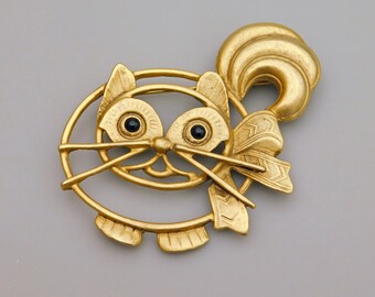 Big Whimsical Cat Brooch, Animal Jewelry, Feline