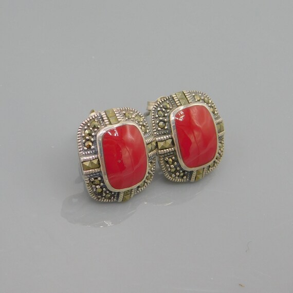 Sterling Marcasite Red Earrings, Vintage Red Earrings… - Gem