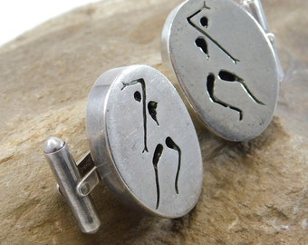 Large Sterling Modernist Cufflinks Vintage Accessories