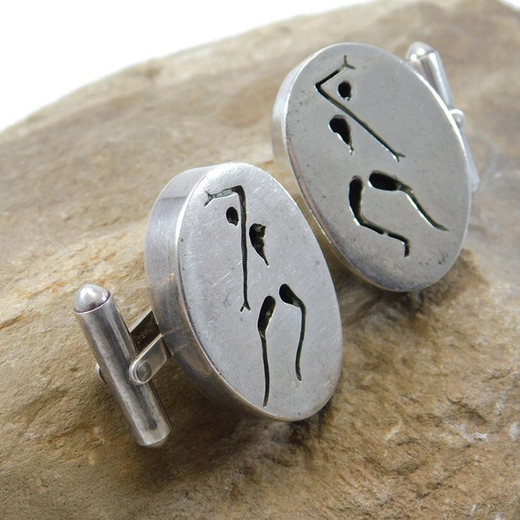 Large Sterling Modernist Cufflinks Vintage Access… - image 1