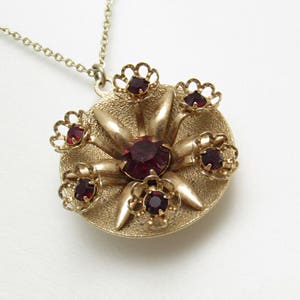 Red Rhinestone Pendant, Vintage Flower Vintage Jewelry