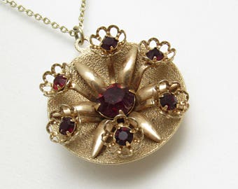 Red Rhinestone Pendant Flower Vintage Jewelry