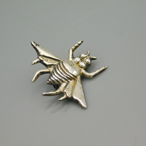 Vintage Silver Bug Brooch, Mexican Silver Fly Beetle