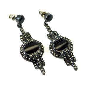 Long Sterling Marcasite Earrings Deco Vintage Jewelry