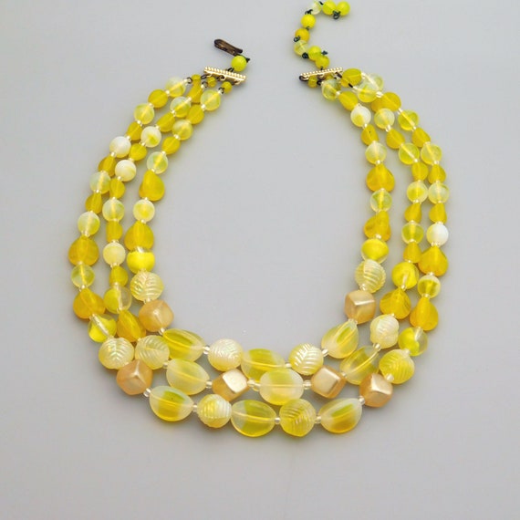 Yellow Glass Bead Necklace, Mid-Century Multistra… - image 4