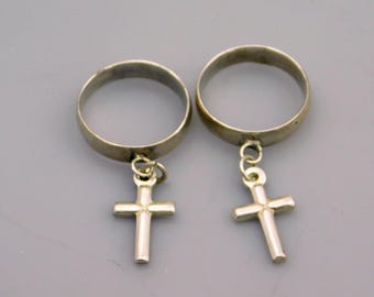 Sterling Cross Charm Ring, Vintage Pinky Ring