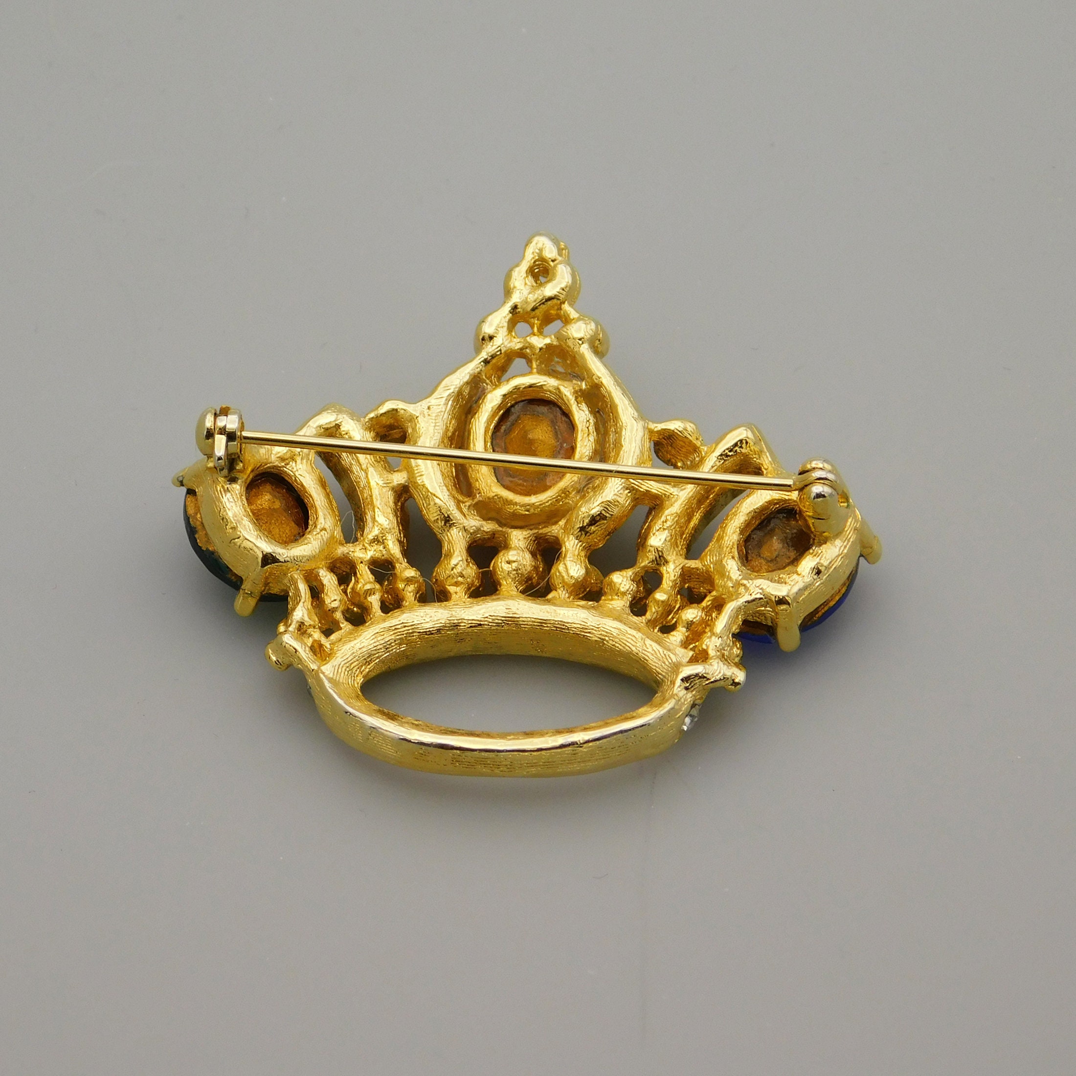 Vintage Yellow Rhinestone Crown Shape Brooch Costume Jewelry