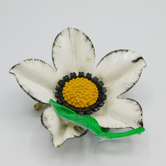 Big White Flower Brooch, Vintage Flower Brooch, U… - image 3