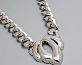 Wide Napier Chain Necklace, Napier Pendant, Vintage Napier Jewelry, Silver Chain Necklace