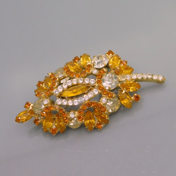 Vintage Rhinestone Leaf Brooch, Rhinestone Jewelr… - image 2