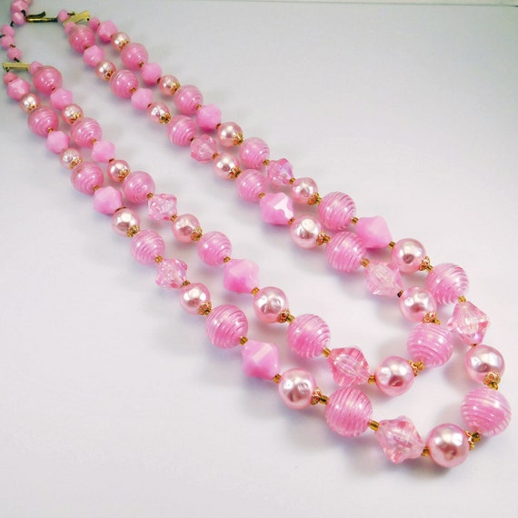 Vintage Bead Necklace, Pink Bead Necklace, Mid-Ce… - image 9