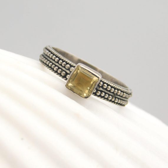 Vintage Sterling Citrine Ring, Stacking Silver Ri… - image 5