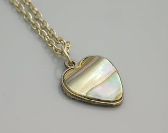 Vintage Abalone Heart Pendant, Heart Necklace