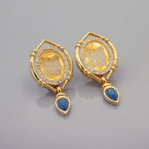 Unusual David Grau Earrings, Vintage Rhinestone Earrings, Statement Earrings, Vintage Jewelry image 1