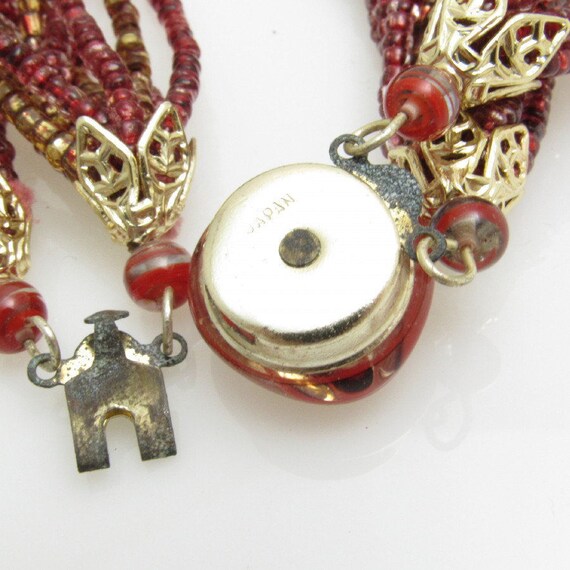 Vintage Red & Gold Seed Bead Bracelet - Multi-Str… - image 3