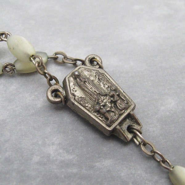 Vintage Rosary Agua de Fatima Mother of Pearl Jewelry Crucifix N5831