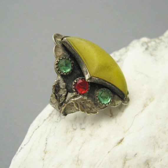 Antique Arts and Crafts Sterling Ring, Unique Ste… - image 3