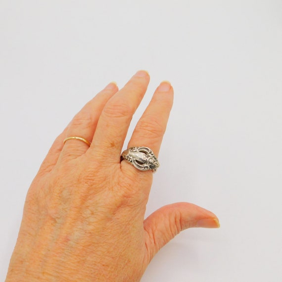 Vintage Sterling Spoon Ring, Sterling Flower Spoo… - image 5