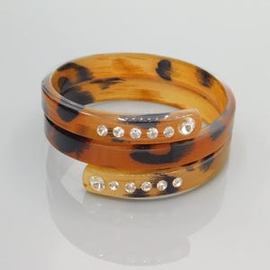 Vintage Lucite Rhinestone Wrap Bracelet, Leopard Pattern