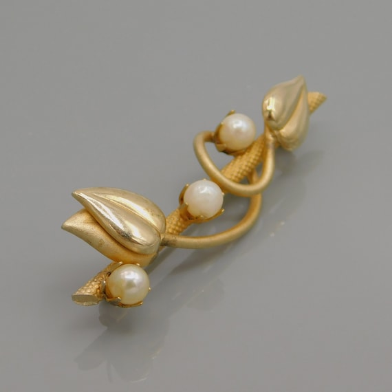 Vintage Leaf Brooch, Pearl Bar Brooch, Vintage Je… - image 1