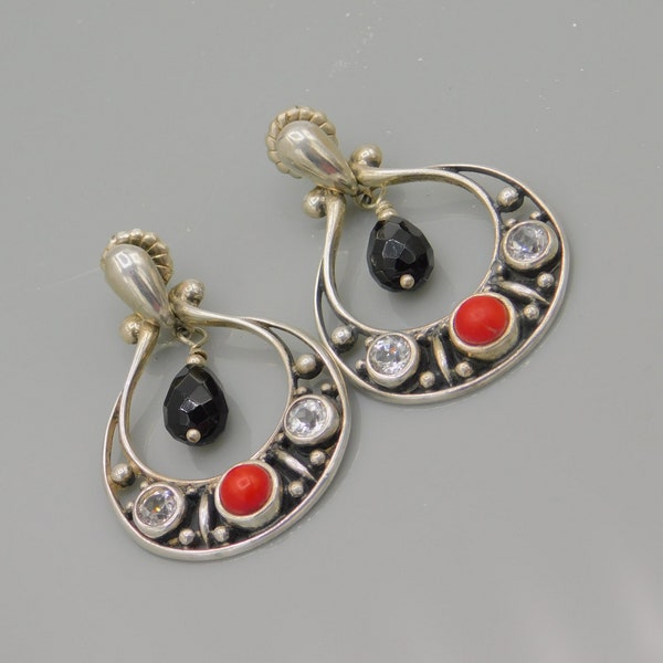 Relios Dangly Sterling Hoops, Carolyn Pollack Sterling Onyx Hoop Earrings