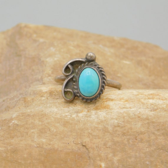 Turquoise Sterling Ring, Sterling Pinkey Ring, Art