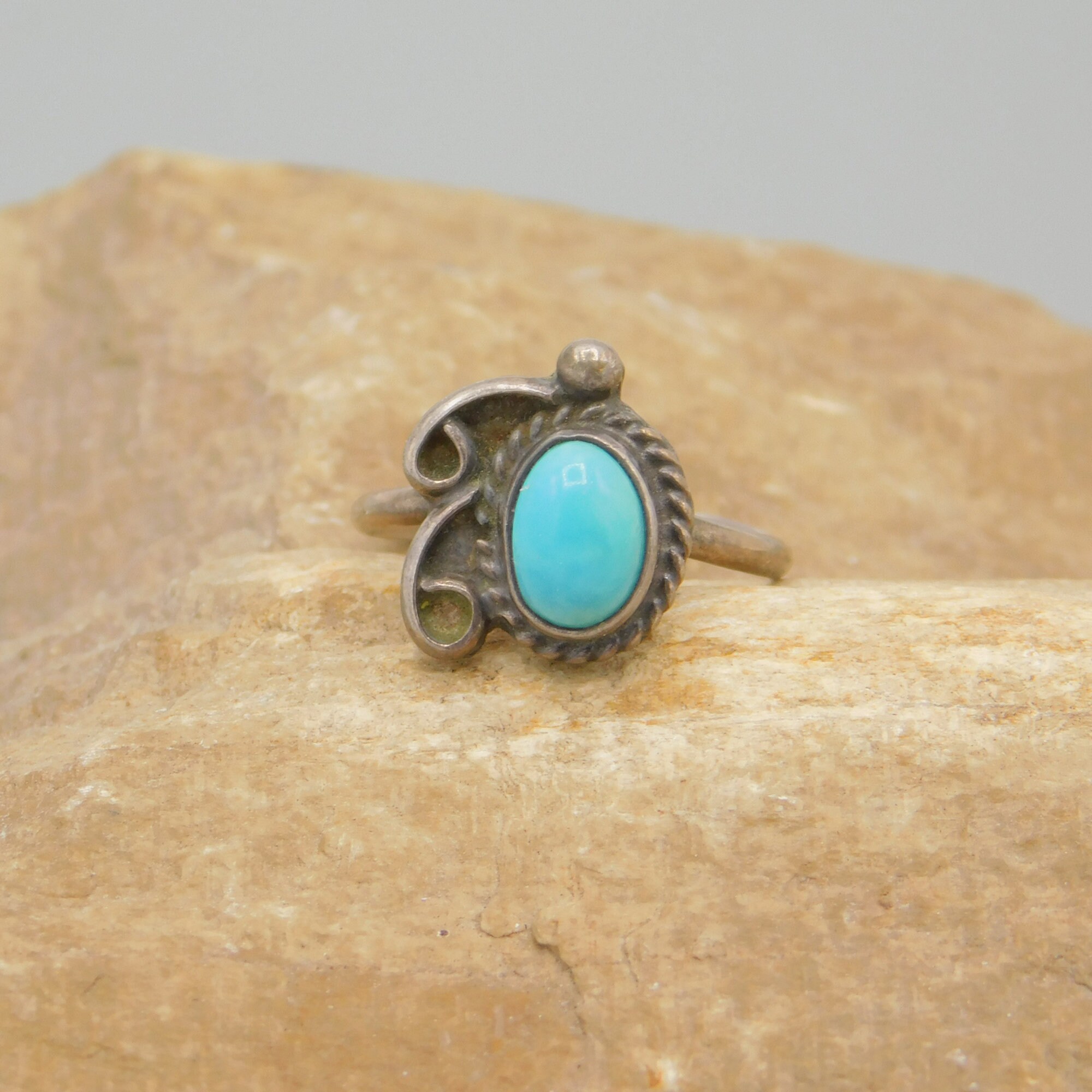 Turquoise Sterling Silver Pinkie Ring: Vintage Artisan Design