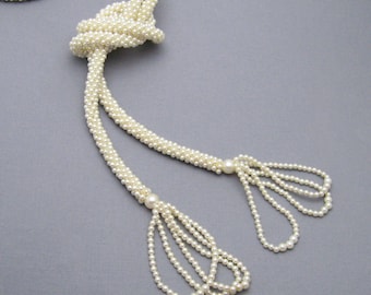 Vintage Pearl Lariat Bead Necklace Deco Revival Jewelry