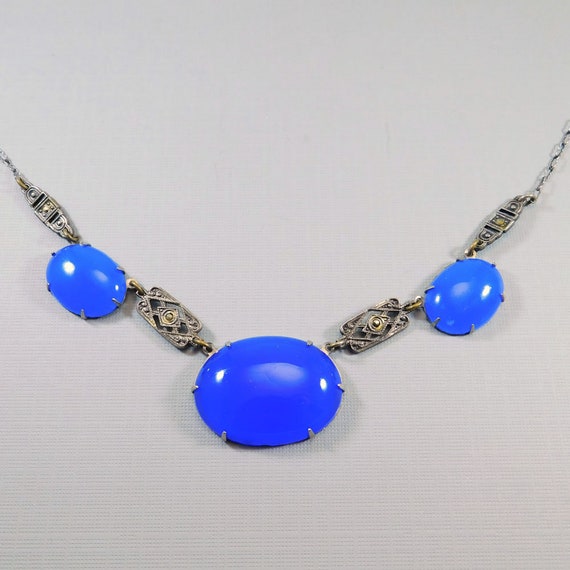 Art Deco Necklace Blue Marcasite Jewelry - image 3