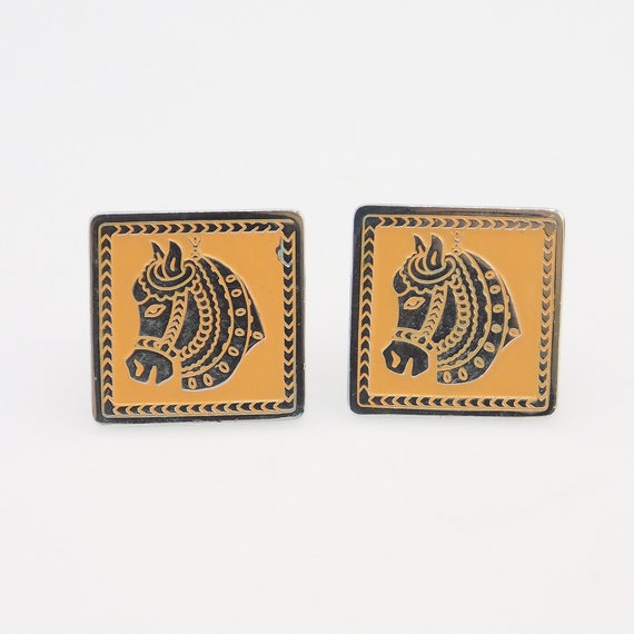 Carousel Cufflinks and Tie Clip Set, Sixties Ename