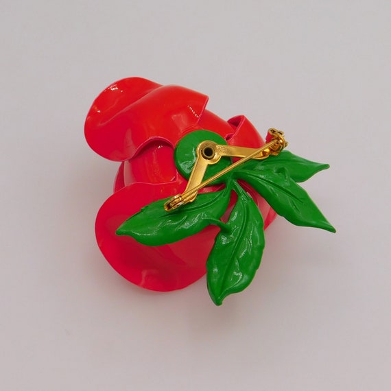 Vintage Flower Brooch, Blooming Red Rose, Red Ros… - image 4