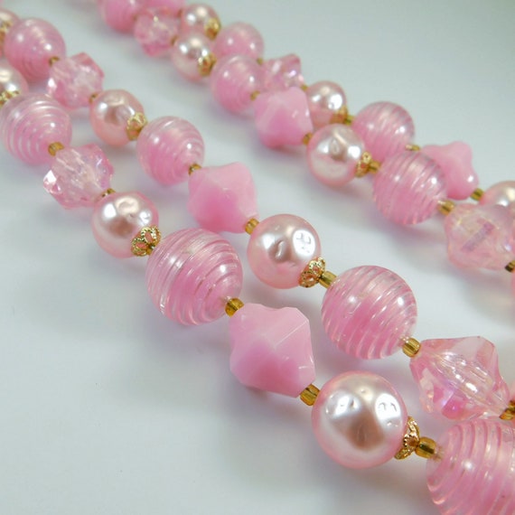 Vintage Bead Necklace, Pink Bead Necklace, Mid-Ce… - image 2