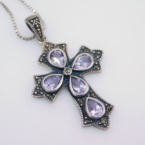 Large Sterling Cross, Sterling Purple Cross Neckla