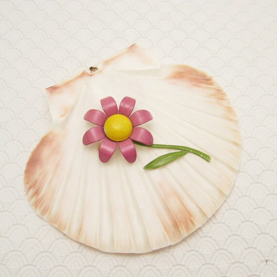 Vintage Flower Brooch Sixties Jewelry Pink Flower… - image 2