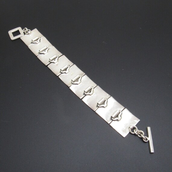 Wide Sterling Panel Link Bracelet, Vintage Sterli… - image 3