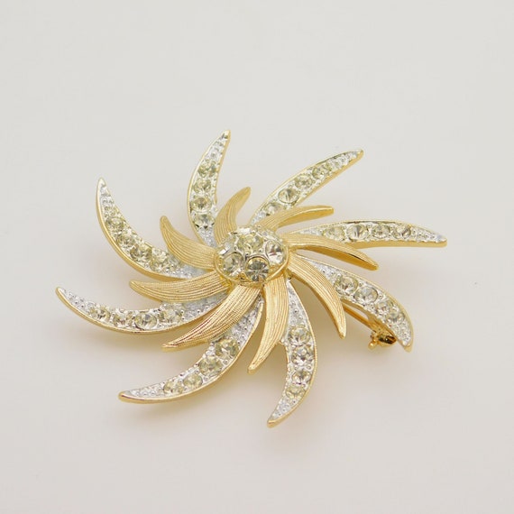 Large Rhinestone Flower Brooch, Rhinestone Pinwhe… - image 2