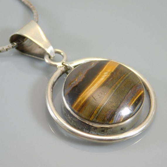 Long Sterling Necklace, Sterling Agate Pendant, V… - image 3