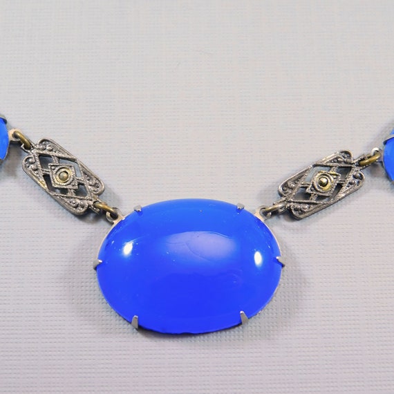 Art Deco Necklace Blue Marcasite Jewelry - image 8