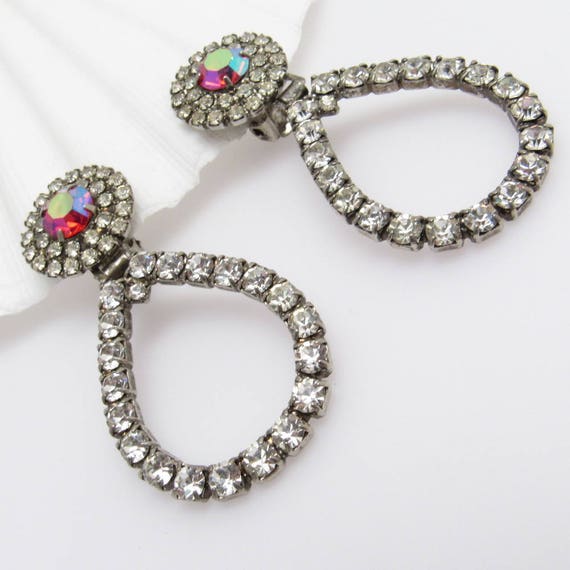 Long Rhinestone Hoop Earrings, Unusual Rhinestone… - image 4