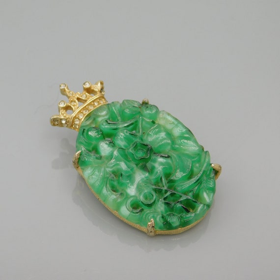 DeNicola Brooch, Vintage Jade Glass Brooch, Brooc… - image 3