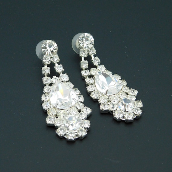 Long Rhinestone Earrings, Statement Jewelry, Bridal Jewelry