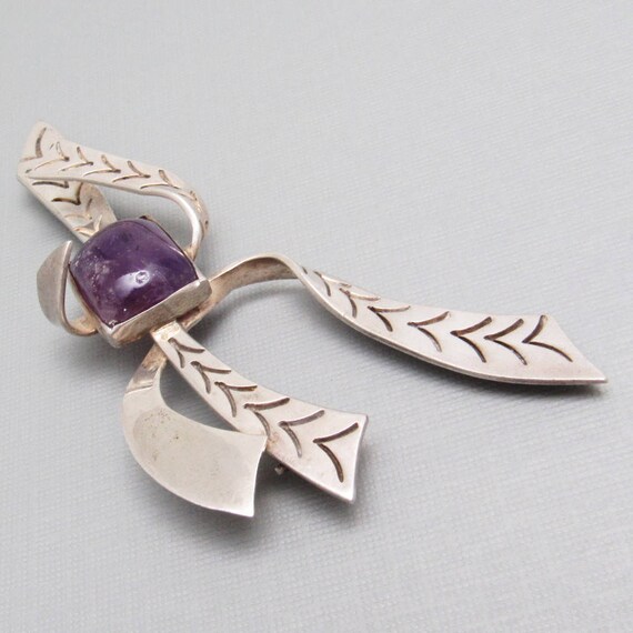 Vintage Sterling Amethyst Brooch, 40s Sterling Je… - image 4