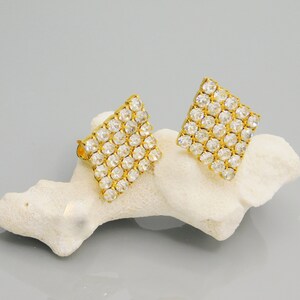 Vintage Rhinestone Earrings, Clip On Earrings, Diamond Shaped Earrings