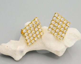 Vintage Rhinestone Earrings, Clip On Earrings, Diamond Shaped Earrings