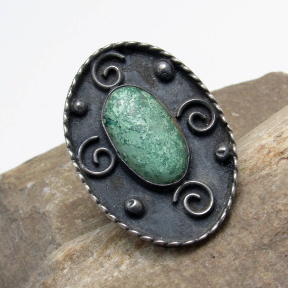 Big Sterling Turquoise Ring: Native American Boho… - image 5