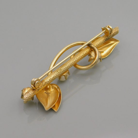 Vintage Leaf Brooch, Pearl Bar Brooch, Vintage Je… - image 3